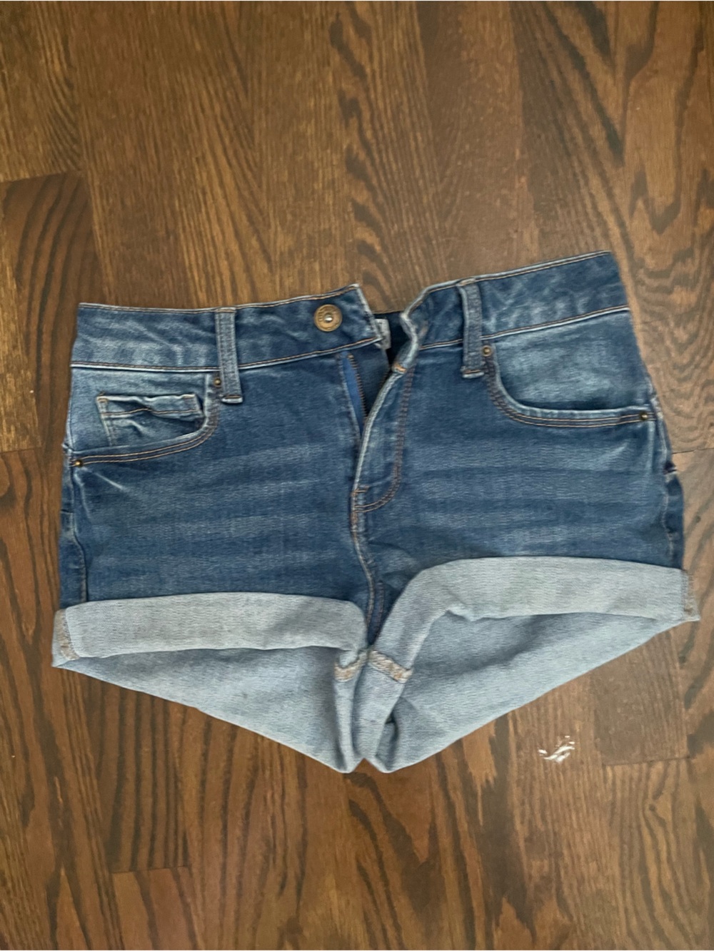 Classic Denim Fold-Over Shorts - Blue